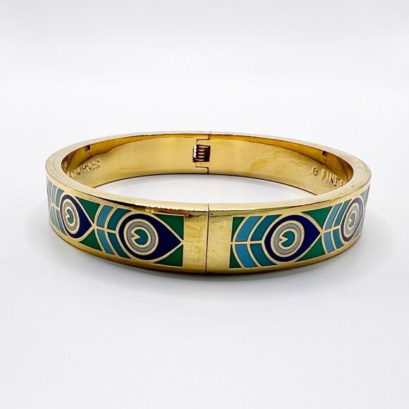Kate Spade Fine Feather Bangle Bracelet Enamel Gold Tone - Picture 4 of 8